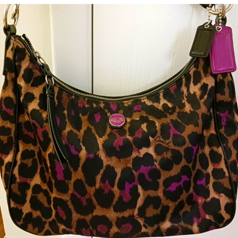 Coach Poppy Ocelot Leopard Purse (rare purple), EUC, Silver Hardware, 2 keytags